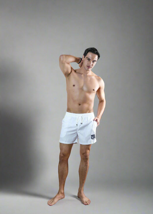 MOCA CULTURE Beach Shorts – White