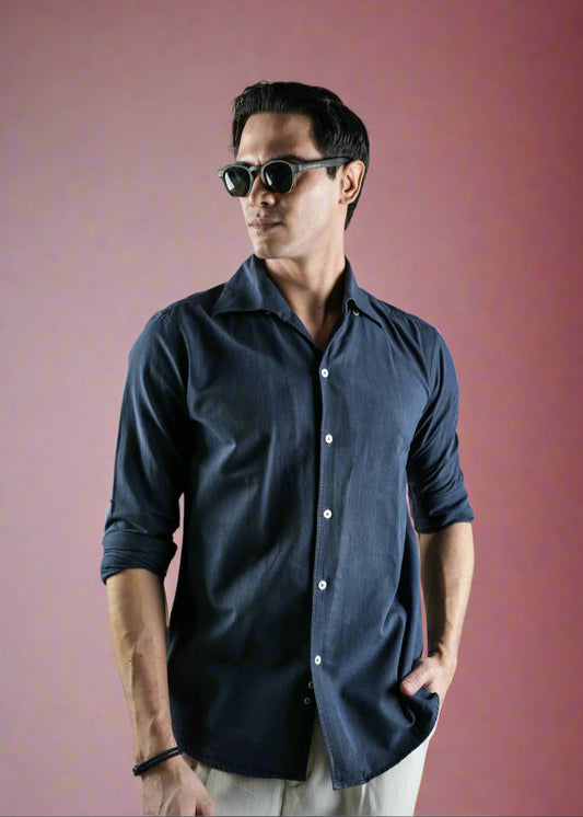 MOCA CULTURE Navy Blue Linen Shirt